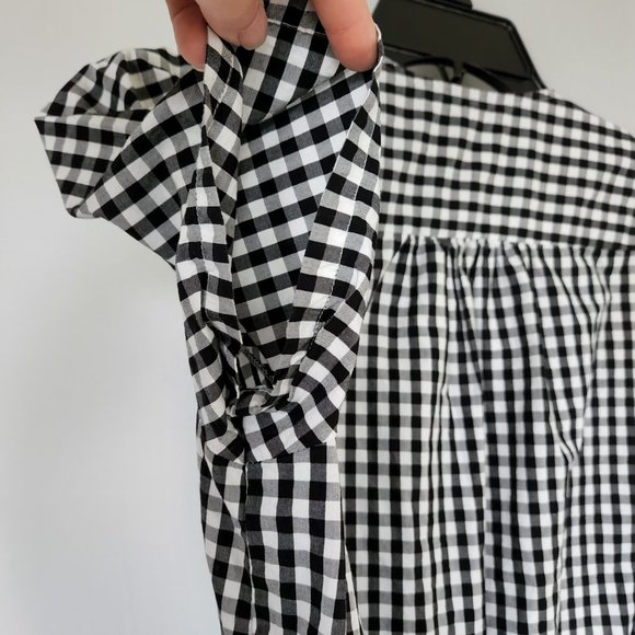 Madewell | Black and White Gingham Short Sleeve Wrap Top with Tie Waist, Size S - Picture 10 of 11